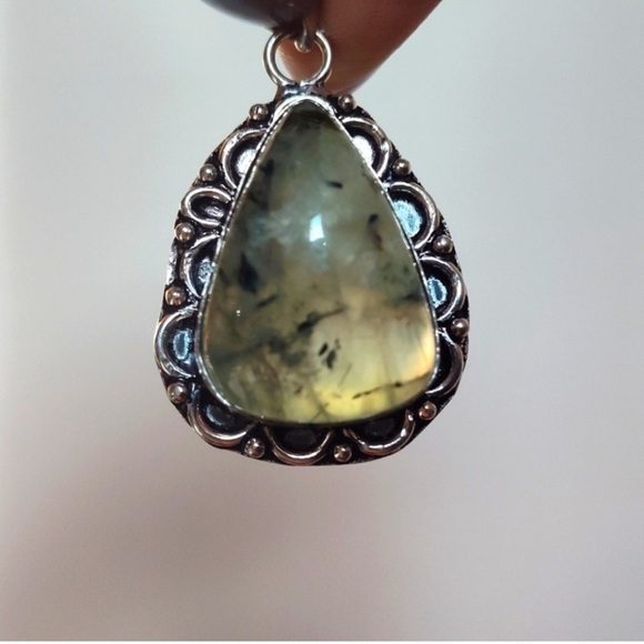 Necklace, Prehnite Pendant, 925 Silver Plated, Prehnite Pendant - Picture 1 of 5